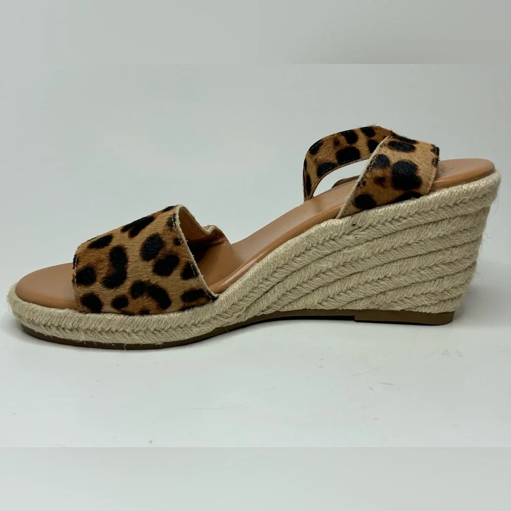 J.Crew Leopard Calf Hair Wedge Espadrille Open Toe Sandal Size 9